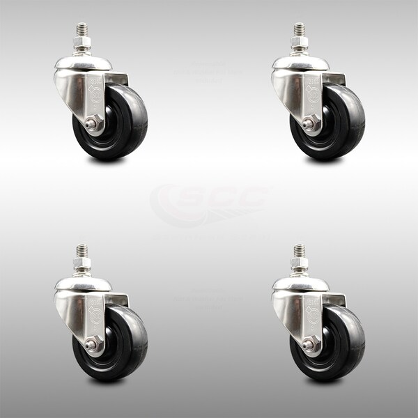 Service Caster 3.5 Inch 316SS Hard Rubber Wheel Swivel 3/8 Inch Threaded Stem Caster Set SCC SCC-SS316TS20S3514-HRS-381615-4 - main